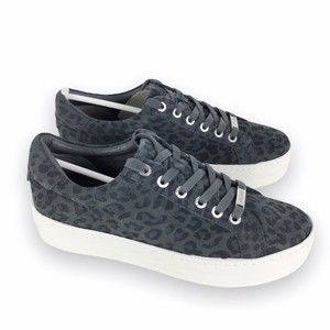 JSlides Womens Size 7 Gray Suede Leather Leopard Print Platform Sneakers‎ Shoes